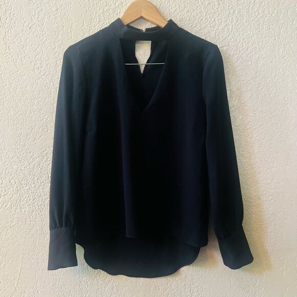 Zara Women Choker Cut-out Blouse Sz S-M Black Flowy High/Low Hem Minimalist - Picture 3 of 8